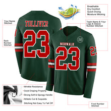 Load image into Gallery viewer, Custom Green Red-White Long Sleeve Authentic Football Jersey
