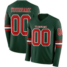 Load image into Gallery viewer, Custom Green Red-White Long Sleeve Authentic Football Jersey
