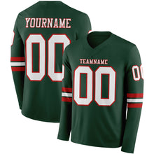 Load image into Gallery viewer, Custom Green White-Red Long Sleeve Authentic Football Jersey
