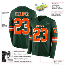 Load image into Gallery viewer, Custom Green Orange-White Long Sleeve Authentic Football Jersey

