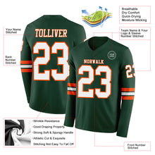 Load image into Gallery viewer, Custom Green White-Orange Long Sleeve Authentic Football Jersey
