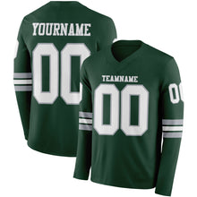 Load image into Gallery viewer, Custom Green White-Gray Long Sleeve Authentic Football Jersey
