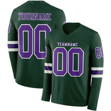 Load image into Gallery viewer, Custom Green Purple-White Long Sleeve Authentic Football Jersey
