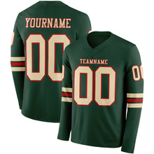 Load image into Gallery viewer, Custom Green Cream-Red Long Sleeve Authentic Football Jersey
