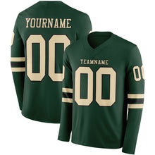 Load image into Gallery viewer, Custom Green Cream-Black Long Sleeve Authentic Football Jersey
