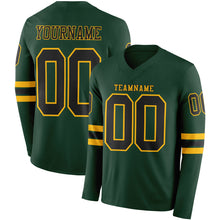 Load image into Gallery viewer, Custom Green Black-Gold Long Sleeve Authentic Football Jersey
