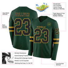 Load image into Gallery viewer, Custom Green Black-Old Gold Long Sleeve Authentic Football Jersey
