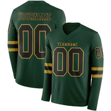 Load image into Gallery viewer, Custom Green Black-Old Gold Long Sleeve Authentic Football Jersey
