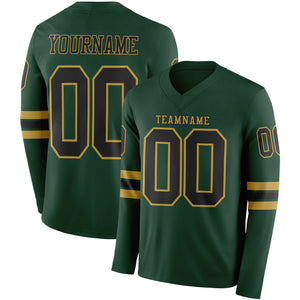Custom Green Black-Old Gold Long Sleeve Authentic Football Jersey