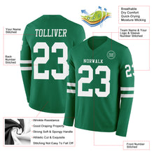 Load image into Gallery viewer, Custom Kelly Green White Long Sleeve Authentic Football Jersey
