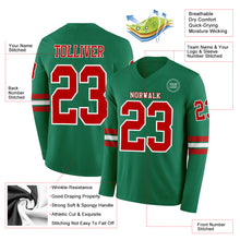 Load image into Gallery viewer, Custom Kelly Green Red-White Long Sleeve Authentic Football Jersey
