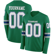 Load image into Gallery viewer, Custom Kelly Green White Royal-Gray Long Sleeve Authentic Football Jersey

