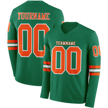 Load image into Gallery viewer, Custom Kelly Green Orange-White Long Sleeve Authentic Football Jersey
