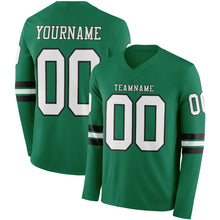 Load image into Gallery viewer, Custom Kelly Green White-Black Long Sleeve Authentic Football Jersey

