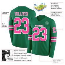 Load image into Gallery viewer, Custom Kelly Green Pink-White Long Sleeve Authentic Football Jersey
