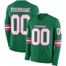 Load image into Gallery viewer, Custom Kelly Green White-Pink Long Sleeve Authentic Football Jersey
