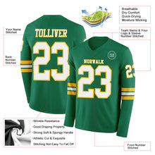 Load image into Gallery viewer, Custom Kelly Green White-Gold Long Sleeve Authentic Football Jersey

