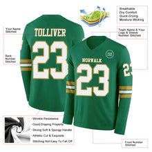 Load image into Gallery viewer, Custom Kelly Green White-Old Gold Long Sleeve Authentic Football Jersey
