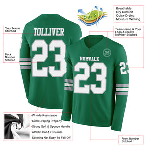 Custom Kelly Green White-Gray Long Sleeve Authentic Football Jersey