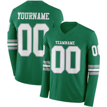 Load image into Gallery viewer, Custom Kelly Green White-Gray Long Sleeve Authentic Football Jersey
