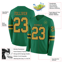 Load image into Gallery viewer, Custom Kelly Green Old Gold-Black Long Sleeve Authentic Football Jersey
