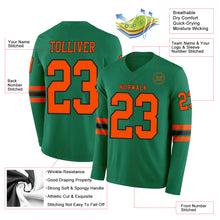 Load image into Gallery viewer, Custom Kelly Green Orange-Black Long Sleeve Authentic Football Jersey
