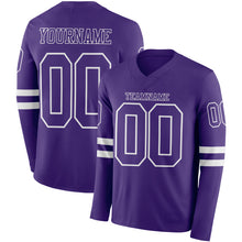 Load image into Gallery viewer, Custom Purple White Long Sleeve Authentic Football Jersey
