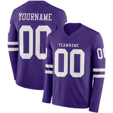 Load image into Gallery viewer, Custom Purple White Long Sleeve Authentic Football Jersey
