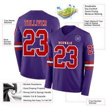 Load image into Gallery viewer, Custom Purple Red-White Long Sleeve Authentic Football Jersey
