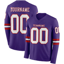 Load image into Gallery viewer, Custom Purple White-Red Long Sleeve Authentic Football Jersey
