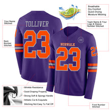 Load image into Gallery viewer, Custom Purple Orange-Gray Long Sleeve Authentic Football Jersey
