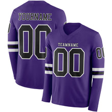 Load image into Gallery viewer, Custom Purple Black-White Long Sleeve Authentic Football Jersey
