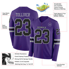 Load image into Gallery viewer, Custom Purple Black-Gray Long Sleeve Authentic Football Jersey

