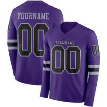 Load image into Gallery viewer, Custom Purple Black-Gray Long Sleeve Authentic Football Jersey
