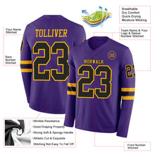 Load image into Gallery viewer, Custom Purple Black-Gold Long Sleeve Authentic Football Jersey
