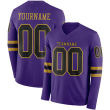 Load image into Gallery viewer, Custom Purple Black-Old Gold Long Sleeve Authentic Football Jersey
