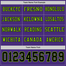 Load image into Gallery viewer, Custom Purple Black-Neon Green Long Sleeve Authentic Football Jersey
