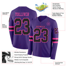 Load image into Gallery viewer, Custom Purple Black-Pink Long Sleeve Authentic Football Jersey
