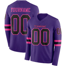 Load image into Gallery viewer, Custom Purple Black-Pink Long Sleeve Authentic Football Jersey
