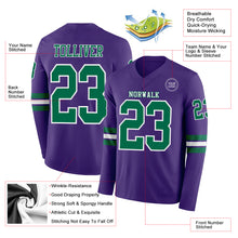 Load image into Gallery viewer, Custom Purple Kelly Green-White Long Sleeve Authentic Football Jersey
