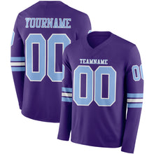 Load image into Gallery viewer, Custom Purple Light Blue-White Long Sleeve Authentic Football Jersey
