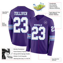 Load image into Gallery viewer, Custom Purple White-Light Blue Long Sleeve Authentic Football Jersey
