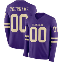 Load image into Gallery viewer, Custom Purple Cream Long Sleeve Authentic Football Jersey
