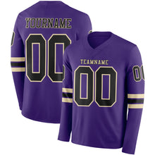 Load image into Gallery viewer, Custom Purple Black-Cream Long Sleeve Authentic Football Jersey
