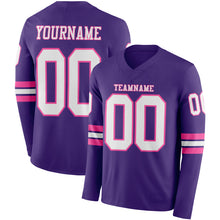 Load image into Gallery viewer, Custom Purple White-Pink Long Sleeve Authentic Football Jersey
