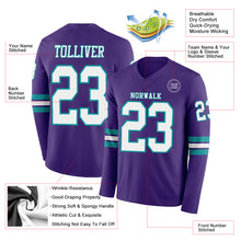 Load image into Gallery viewer, Custom Purple White-Teal Long Sleeve Authentic Football Jersey
