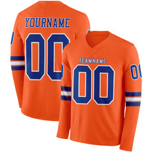 Load image into Gallery viewer, Custom Orange Royal-White Long Sleeve Authentic Football Jersey

