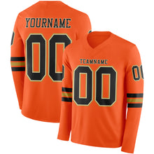 Load image into Gallery viewer, Custom Orange Black Cream-Old Gold Long Sleeve Authentic Football Jersey
