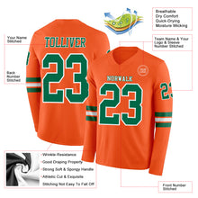 Load image into Gallery viewer, Custom Orange Kelly Green-White Long Sleeve Authentic Football Jersey
