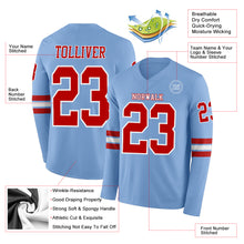 Load image into Gallery viewer, Custom Light Blue Red-White Long Sleeve Authentic Football Jersey
